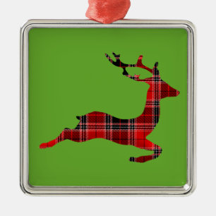 Red Tartan Rentier Schottische Weihnachten Ornament Aus Metall