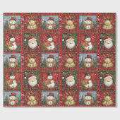 Red Tartan Santa Clause Snowman Rentier Weihnachte Geschenkpapier (Flach)