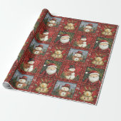 Red Tartan Santa Clause Snowman Rentier Weihnachte Geschenkpapier (Ungerollt)