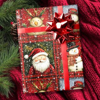 Red Tartan Santa Clause Snowman Rentier Weihnachte Geschenkpapier