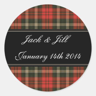Red Tartan Scottish Wedding Date Sticker