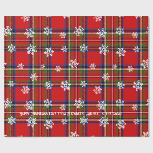 Red Tartan Snowflake Personalisierte Weihnachten Geschenkpapier (Flach)