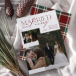 Red Tartan Verheiratet und Merry Newlywed Foto Feiertagskarte<br><div class="desc">Die atemberaubende neue Red and Green Tartan Verheiratete und Merry Newlywed Foto Holiday Card: ein modernes Design mit eleganter Typografie und einem hochheiratsfähigen Foto in festlichem Rot und Weiß. Die minimalistische Front wird durch ein warmes, festliches , mit einem roten und grünen Tartan auf der Rückseite kariert, und erlaubt es,...</div>