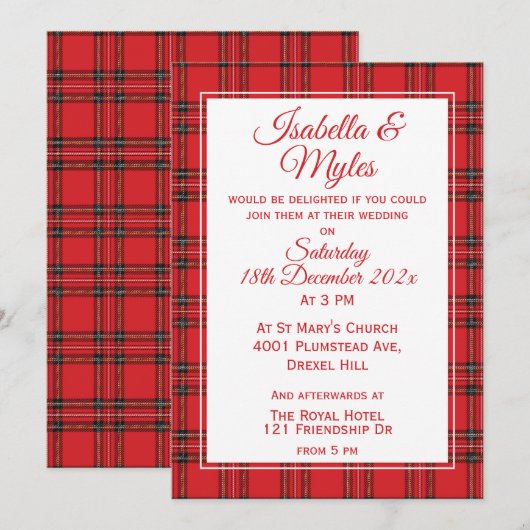 Red Tartan Wedding Einladung (Vorne/Hinten)