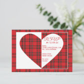 Red Tartan Wedding RSVP Information Card Karte (Stehend Vorderseite)