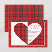 Red Tartan Wedding RSVP Information Card Karte (Vorne/Hinten)