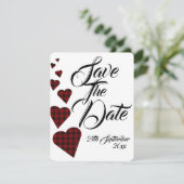 Red Tartan Wedding speichern das Datum Einladung (Stehend Vorderseite)