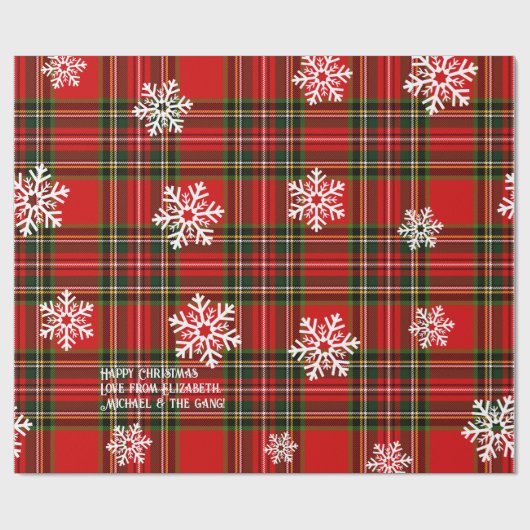 Red Tartan White Snowflake Personalisierte Weihnac Geschenkpapier (Flach)