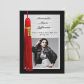 Red Tassel mit Foto Graduation Party Einladung (Stehend Vorderseite)