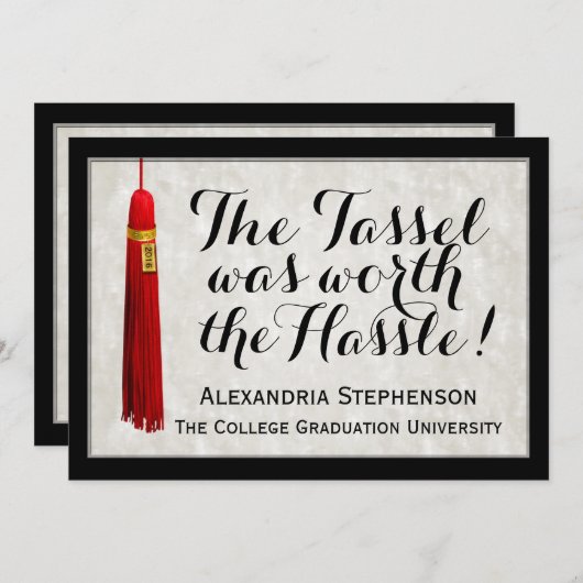 Red Tassel Worth Hassle Sprichwort Uni-Abschluss Einladung (Vorne/Hinten)