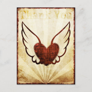 Red Tattoo Winged Heart Vielen Dank Postcard Postkarte