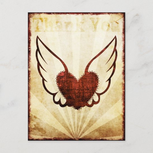 Red Tattoo Winged Heart Vielen Dank Postcard Postkarte (Vorderseite)