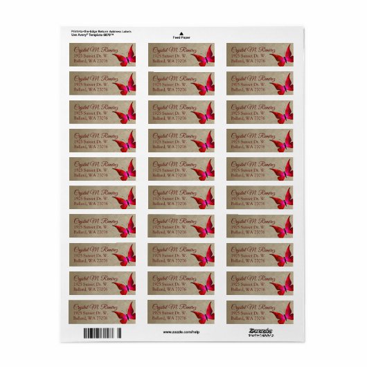 Red, Taupe Butterfly Return Address Labels (Vorne)