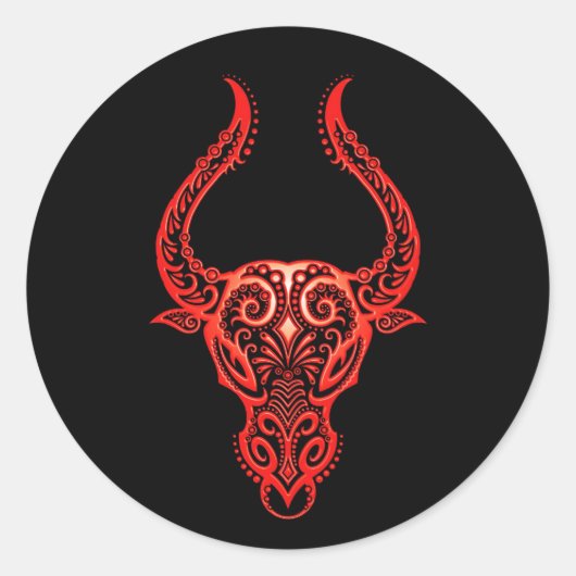 Red Taurus Zodiac auf schwarz Runder Aufkleber (Vorderseite)