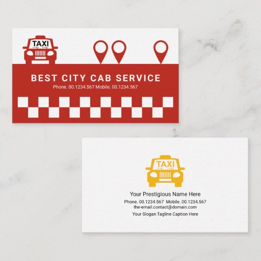 Red Taxi Karo Lokalisierungssymbole Treiber für di Visitenkarte (Vorne/Hinten)
