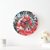 Red Teal Black White & Grey Tie Dye Große Wanduhr (Zuhause)
