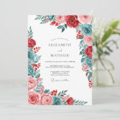 Red Teal Gracious Botanical Wedding Einladung (Stehend Vorderseite)