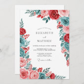 Red Teal Gracious Botanical Wedding Einladung (Vorne/Hinten)