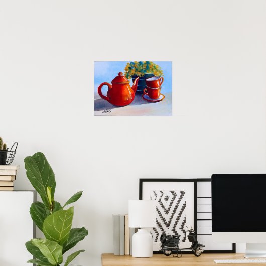 Red Teapot & Teacups Poster (Heimbüro)