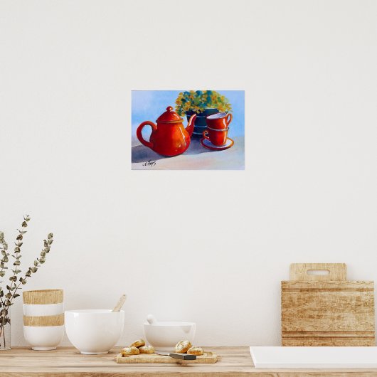 Red Teapot & Teacups Poster (Küche)