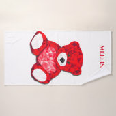 RED Teddy Bär Badetuch, personalisierter Name. Badehandtuch (Badehandtuch)