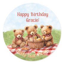 Red Teddy Bear Picnic Geburtstagsticker
