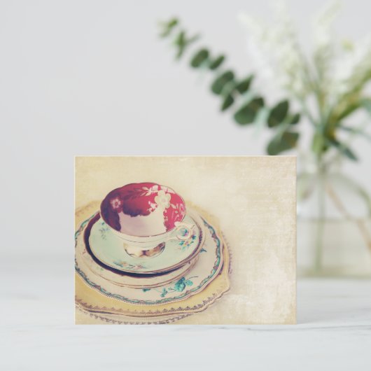 Red Tee Cup Post Card Postkarte (Stehend Vorderseite)