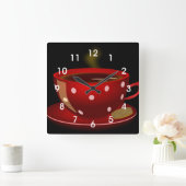 Red Tee oder Coffee Cup Kitchen Wall Clock Quadratische Wanduhr (Zuhause)