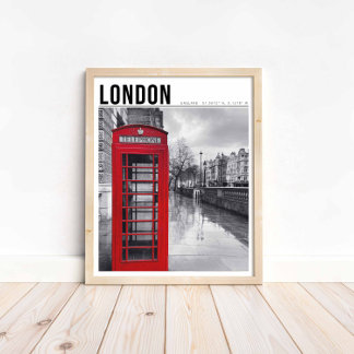 Red Telephone Box London Black White Photography Poster