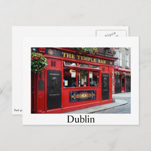 Red Temple Bar pub in Dublin Postcard mit Text Postkarte (Vorne/Hinten)