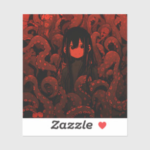 Red Tentacle Horror Anime Girl Aufkleber