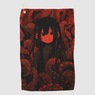 Red Tentacle Horror Anime Girl Golfhandtuch