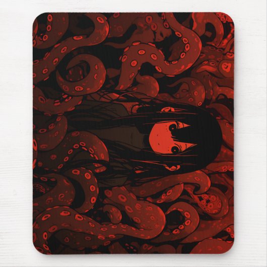 Red Tentacle Horror Anime Girl Mousepad (Vorne)