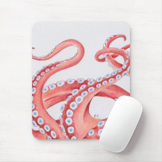 Red Tentacles Octopus Watercolor Mousepad (Mit Mouse)
