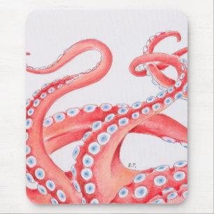 Red Tentacles Octopus Watercolor Mousepad