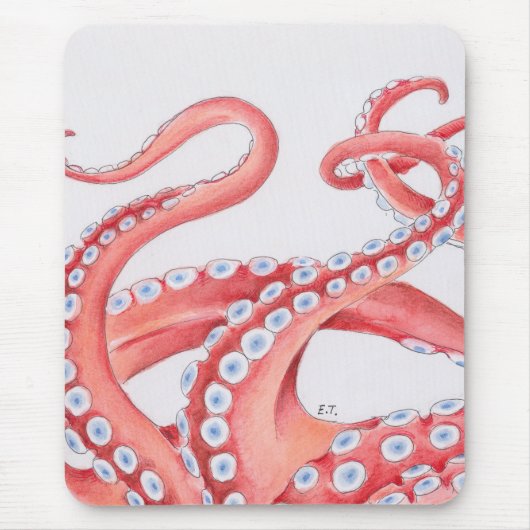 Red Tentacles Octopus Watercolor Mousepad (Vorne)
