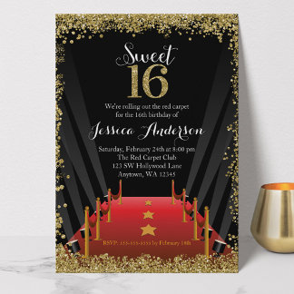 Red Tepet Hollywood Glitzer Sweet 16 Birthday Einladung