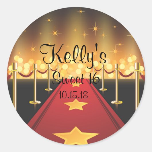 Red Tepet Hollywood Sweet 16 Gastgeschenk Labels Runder Aufkleber (Vorderseite)