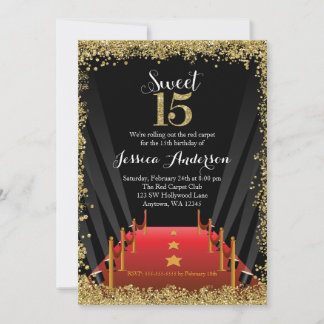 Red Teppich Hollywood Glitzer Sweet 15 Quinceanera Einladung