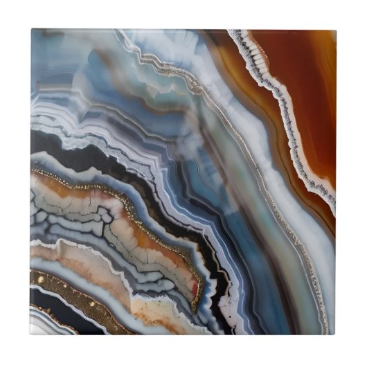 Red Terracotta White Black Blue Gold Agate Geode Fliese (Vorderseite)