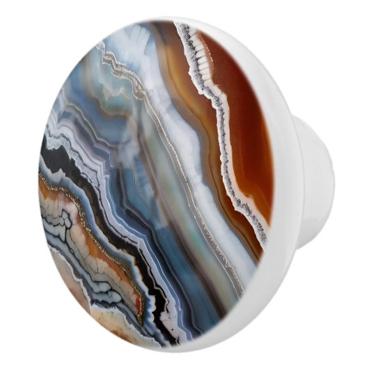 Red Terracotta White Black Blue Gold Agate Geode Keramikknauf (Rechts)