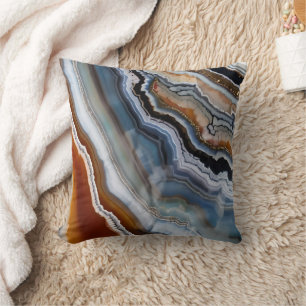 Red Terracotta White Black Blue Gold Agate Geode Kissen