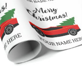 Red Tesla pickup truck with Christmas tree Geschenkpapier (Rolleneckpunkt)