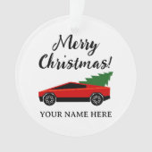 Red Tesla pickup truck with Christmas tree Ornament (Vorderseite)