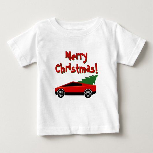 Red Tesla truck hauling a Christmas tree cute Baby T-shirt (Vorderseite)