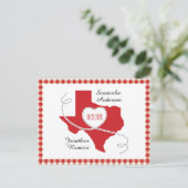 Red Texas Curling Ribbon Save the Date Postkarte (Stehend Vorderseite)