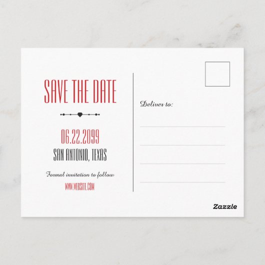 Red Texas Curling Ribbon Save the Date Postkarte (Rückseite)