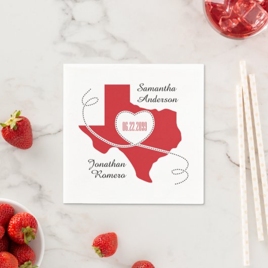 Red Texas Curling Ribbon Wedding Date Serviette (Beispiel)