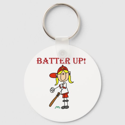 Red Text Batter Up Girls Softball Shirts und Gesch Schlüsselanhänger (Vorderseite)