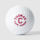 Red text sports custom monogram name and team golfball (Vorderseite)